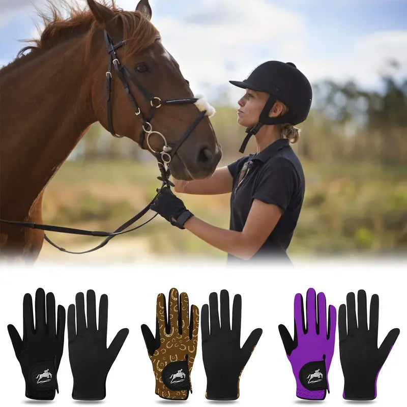 Secure-Fit, Women's Breathable Mesh Horse Riding Gloves, Lightweight Comfortable Equestrian Grip Gloves for Summer - Black, Horse Gear, Gloves, Supplies