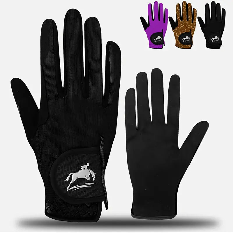 Secure-Fit, Women's Breathable Mesh Horse Riding Gloves, Lightweight Comfortable Equestrian Grip Gloves for Summer - Black, Horse Gear, Gloves, Supplies