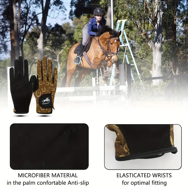 Secure-Fit, Women's Breathable Mesh Horse Riding Gloves, Lightweight Comfortable Equestrian Grip Gloves for Summer - Black, Horse Gear, Gloves, Supplies