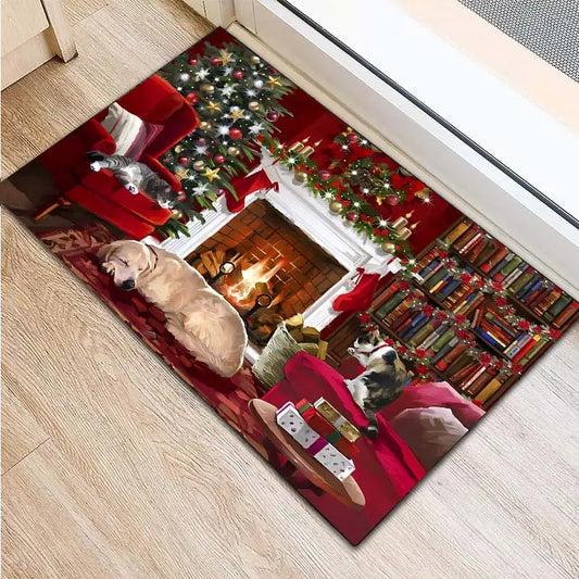 1pc Christmas Theme Rug, Machine Washable Carpet, Cute Dog Print Floor Mat, For Living Room Kitchen Outdoor Decor Home Decor Indoor Decor Winter Xmas Decor