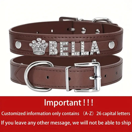 Personalized Dog Collar PU Leather Puppy Cat ID Collars With Rhinestone Heart Star Shaped Dog Accessory For Small Medium And Large Dogs