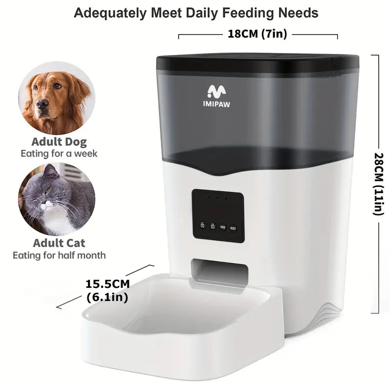 IMIPAW 101.44oz Smart WiFi Cat Feeder - Automatic Pet Food Dispenser with App Control, Up to 10 Meals per Day for Cats & Dogs, USB-Powered