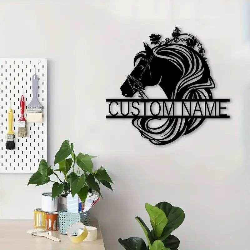 1pc Customized Beautiful Horse Head Wall Art, Personalized Names Beautiful Horse Head Signs, Farmhouse Wall Decor, Metal Beautiful Horse Head Art, Custom Names Porches And Patios Decor, Gifts