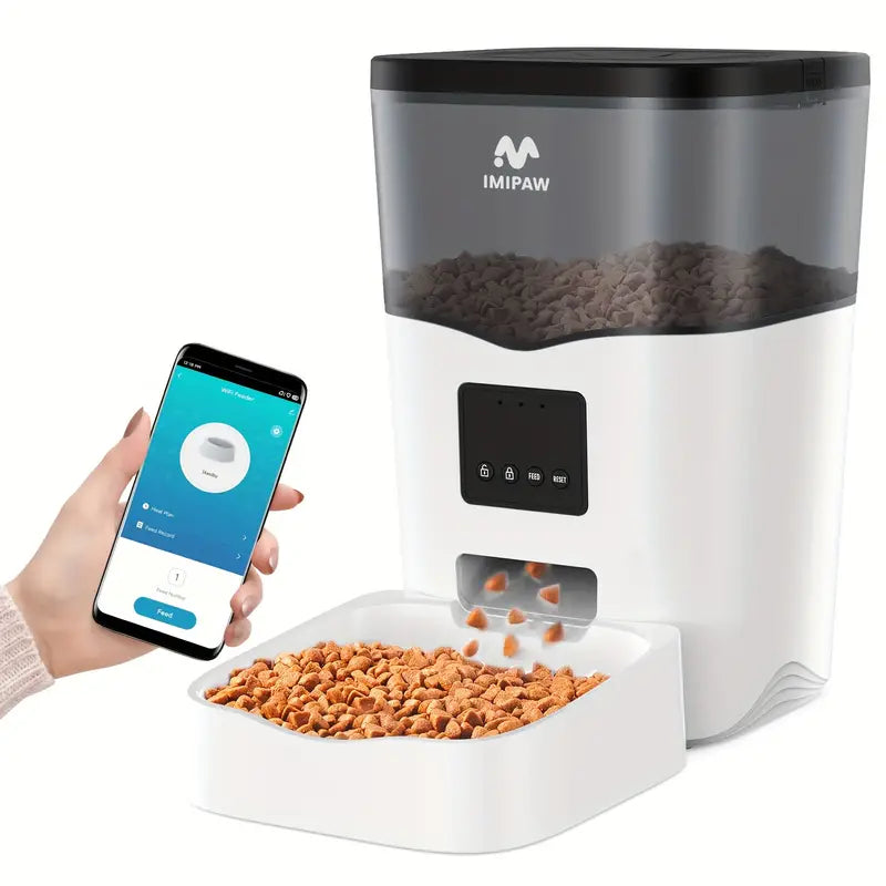 IMIPAW 101.44oz Smart WiFi Cat Feeder - Automatic Pet Food Dispenser with App Control, Up to 10 Meals per Day for Cats & Dogs, USB-Powered