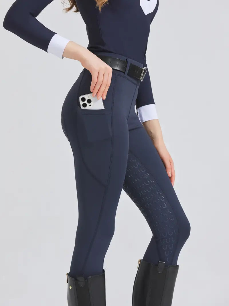 Slim High Elastic Riding Sports Pants, Women's Equestrian Activewear (without Belt)