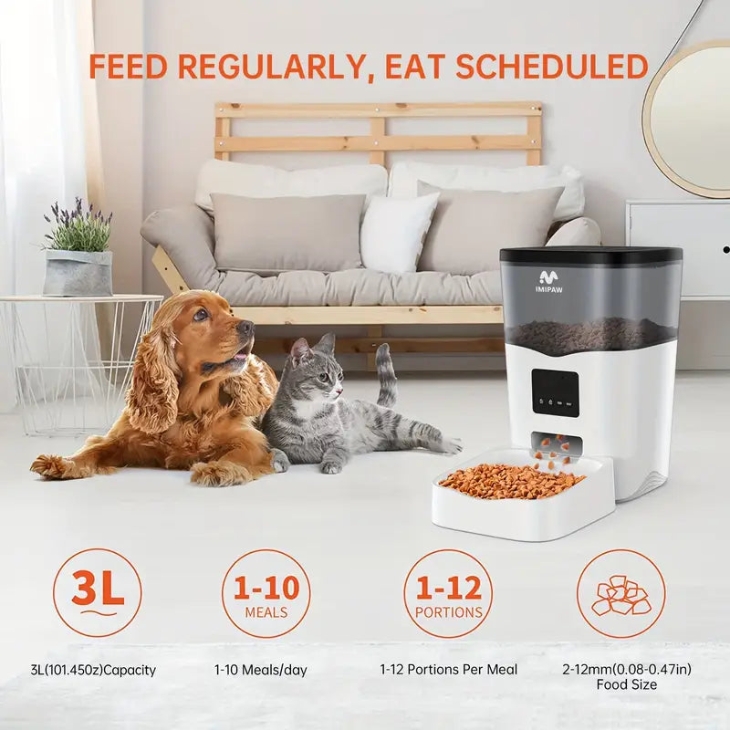 IMIPAW 101.44oz Smart WiFi Cat Feeder - Automatic Pet Food Dispenser with App Control, Up to 10 Meals per Day for Cats & Dogs, USB-Powered