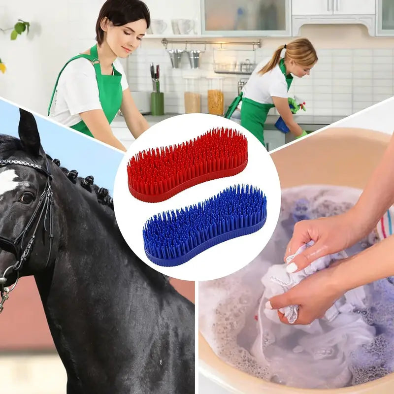 1pc Horse Grooming Brush, Durable Plastic With Soft Rubber Bristles, Gentle Care, Effective Cleaning & Massage Tool For Horses, Multi-functional Equestrian Supplies