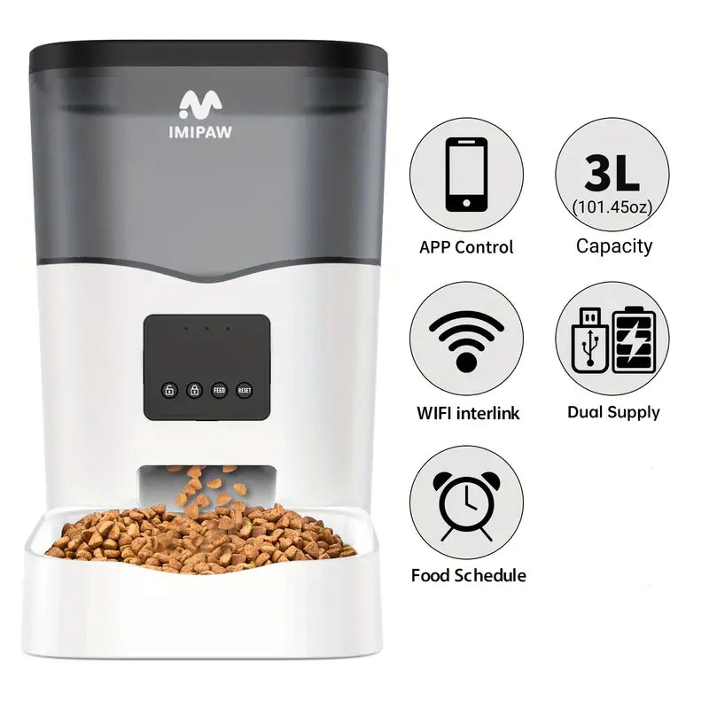 IMIPAW 101.44oz Smart WiFi Cat Feeder - Automatic Pet Food Dispenser with App Control, Up to 10 Meals per Day for Cats & Dogs, USB-Powered