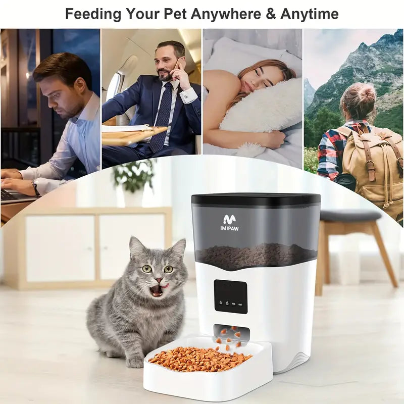 IMIPAW 101.44oz Smart WiFi Cat Feeder - Automatic Pet Food Dispenser with App Control, Up to 10 Meals per Day for Cats & Dogs, USB-Powered