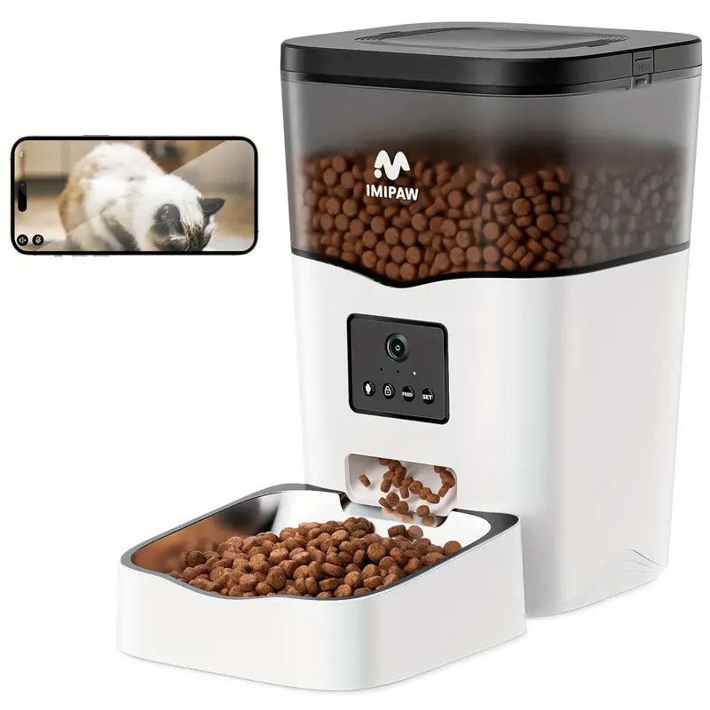 IMIPAW 101.44oz Smart WiFi Cat Feeder - Automatic Pet Food Dispenser with App Control, Up to 10 Meals per Day for Cats & Dogs, USB-Powered