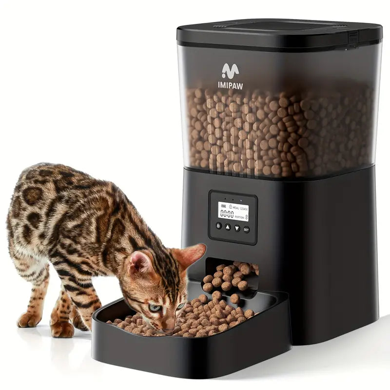 IMIPAW Smart Wi-Fi Cat Feeder with HD Camera, 1.06gal Automatic Pet Food Dispenser for Cats and Dogs, Dual Power Mode, ≤36V, Voice Recording, Remote Control via App, Stainless Steel Bowl, No Battery Included