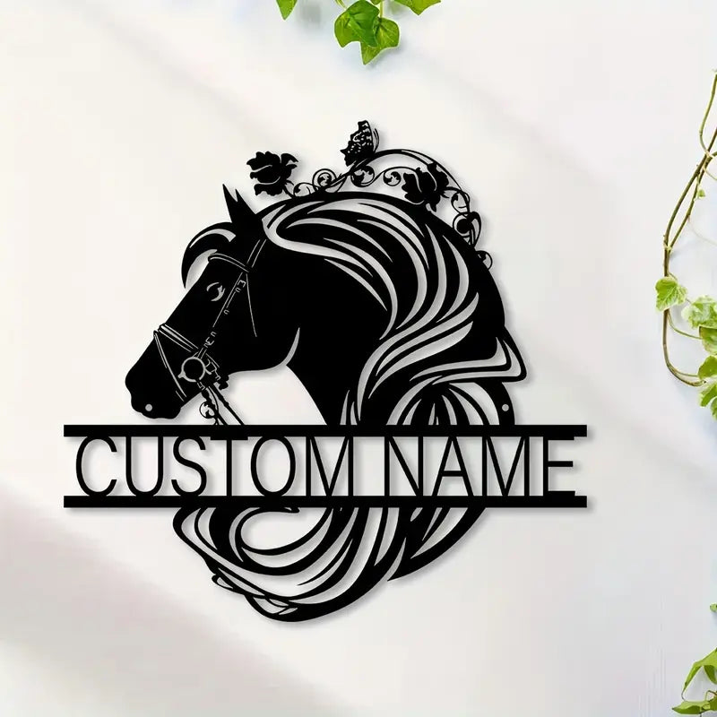 1pc Customized Beautiful Horse Head Wall Art, Personalized Names Beautiful Horse Head Signs, Farmhouse Wall Decor, Metal Beautiful Horse Head Art, Custom Names Porches And Patios Decor, Gifts