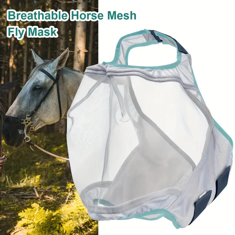 Horse Mesh Fly Mask, Breathable Horse Face Cover with Adjustable Strap for Outdoor Riding