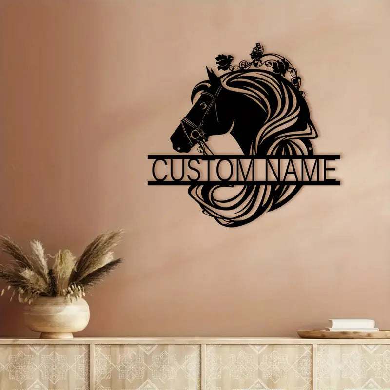 1pc Customized Beautiful Horse Head Wall Art, Personalized Names Beautiful Horse Head Signs, Farmhouse Wall Decor, Metal Beautiful Horse Head Art, Custom Names Porches And Patios Decor, Gifts