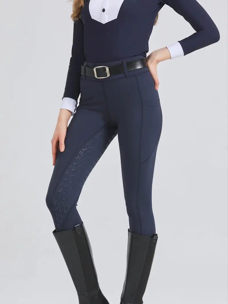 Slim High Elastic Riding Sports Pants, Women's Equestrian Activewear (without Belt)