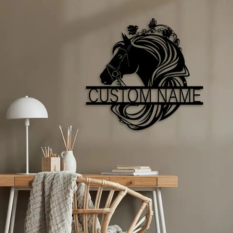 1pc Customized Beautiful Horse Head Wall Art, Personalized Names Beautiful Horse Head Signs, Farmhouse Wall Decor, Metal Beautiful Horse Head Art, Custom Names Porches And Patios Decor, Gifts